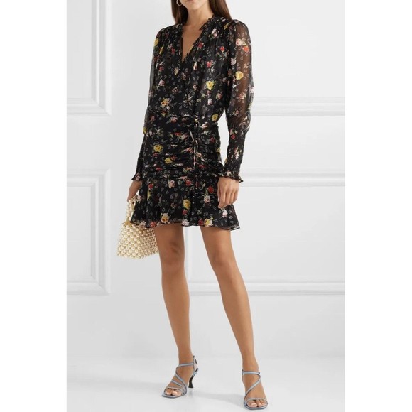 Veronica Beard NEW ARMERIA Sheer Long Sleeve Ruched Smocked Silk Mini Dress Sz 2